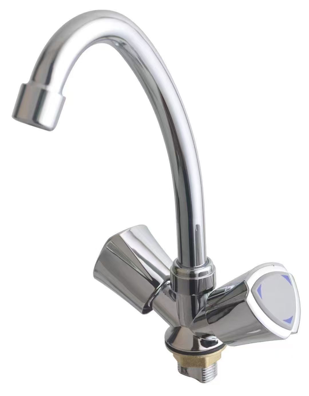 Chrome faucet with high-arc spout and twin handles